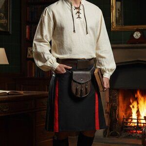 Men’s Black Rainbow Pleated Cargo Kilt  Hybrid Utility Festival Wear